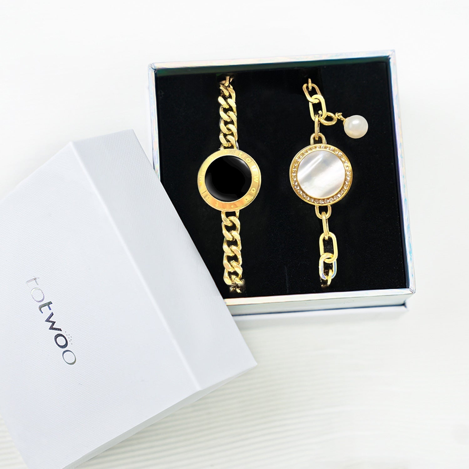 Soulmate 2.0 Touch Bracelets(Gold Cuban Chain+Gold Figaro Chain)