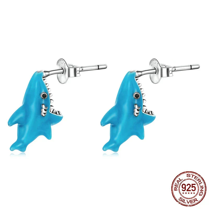 Blue Shark Stud Earrings