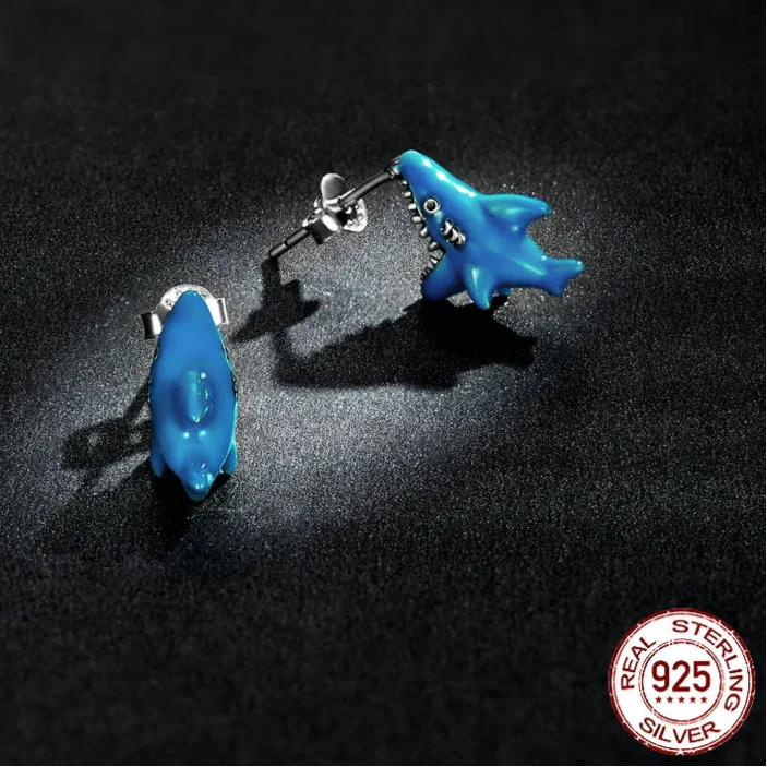 Blue Shark Stud Earrings
