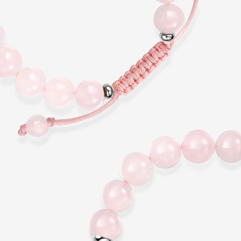 Lunar Glow Touch Bracelets with Rose Quartz and Black Onyx Beads