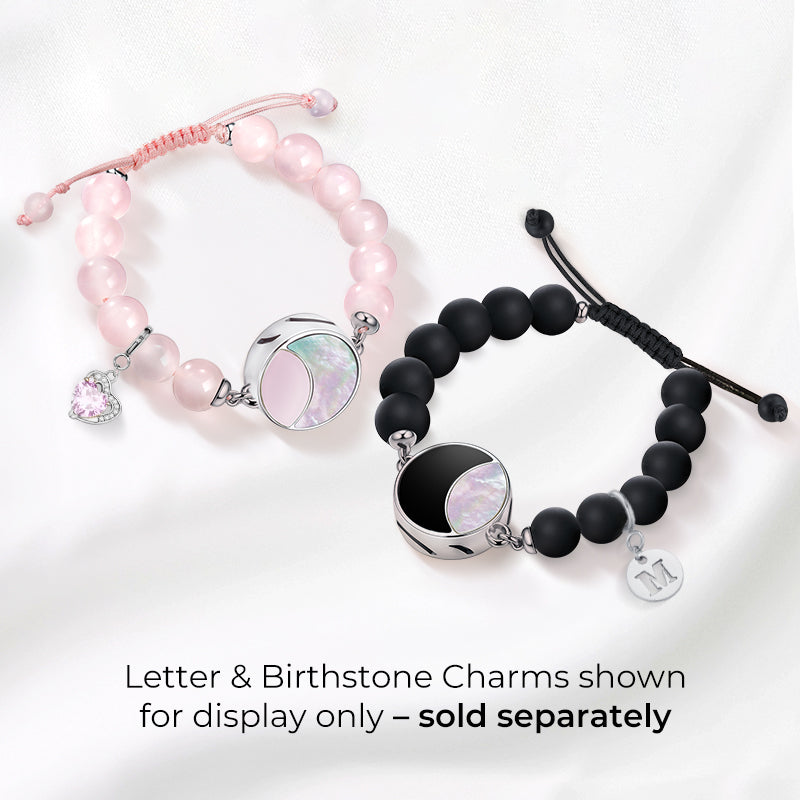 Lunar Glow Touch Bracelets with Rose Quartz and Black Onyx Beads