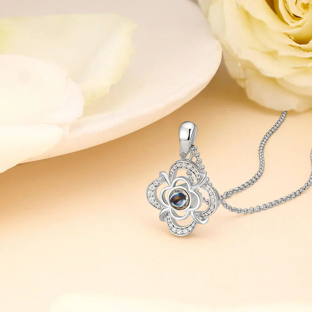Personalized 925 Silver Flora Projection Photo Necklace