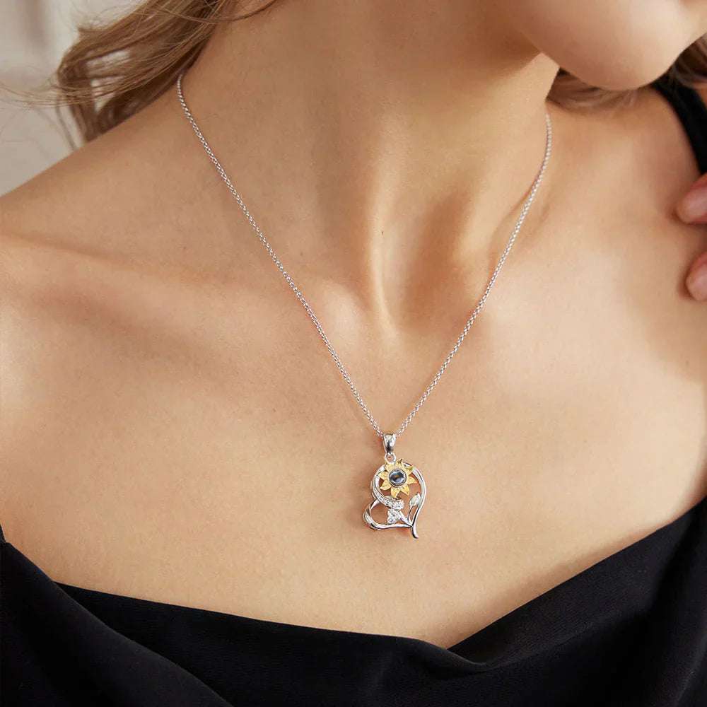 Personalized 925 Silver Sunflower Projection Photo Necklace