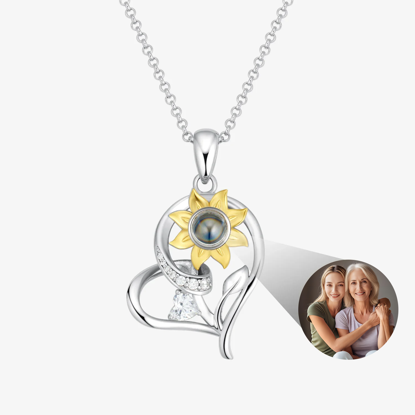 Personalized 925 Silver Sunflower Projection Photo Necklace