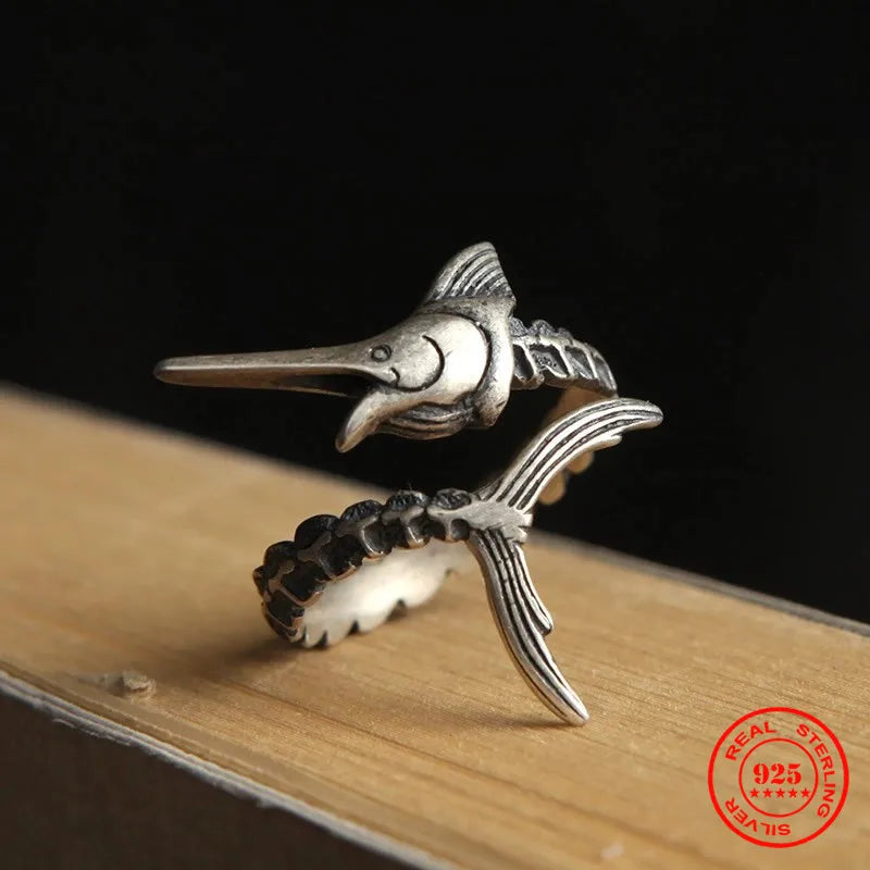 Swordfish Adjustable Silver Ring