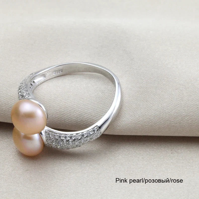 VALÉN Real 925 Sterling Silver Double Pearl Ring