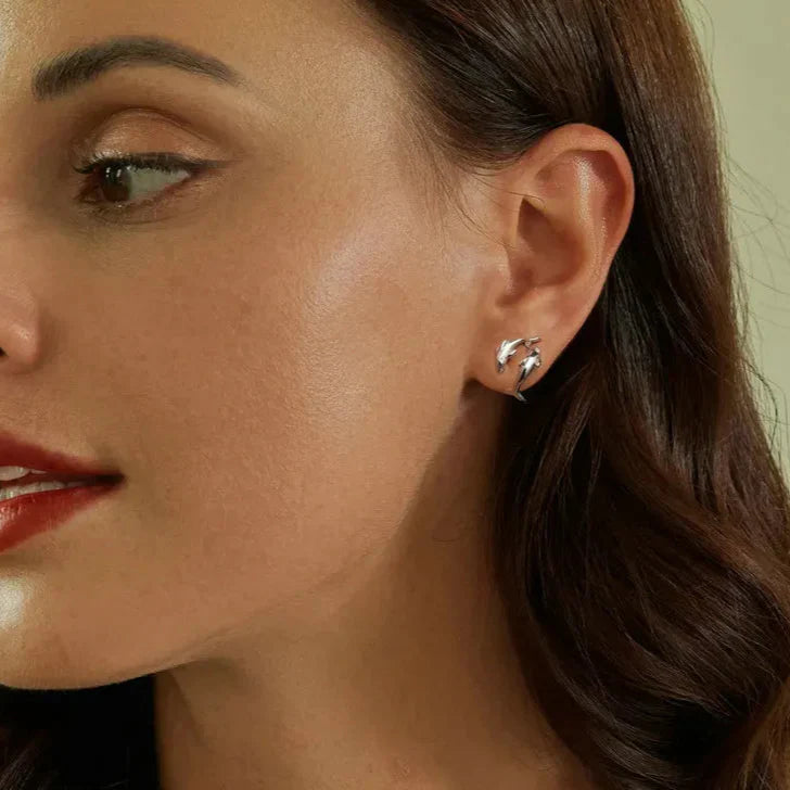Double Dolphin Stud Earrings