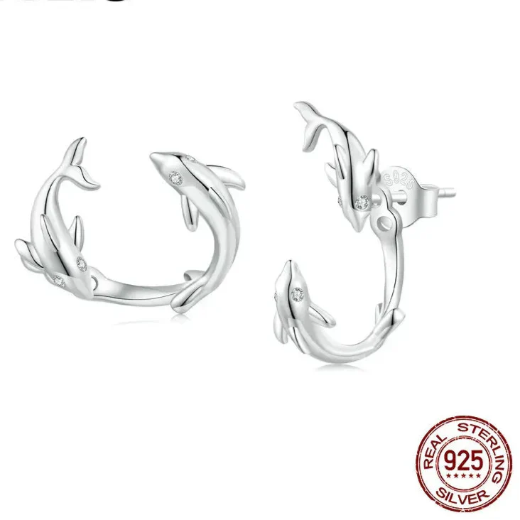 Double Dolphin Stud Earrings
