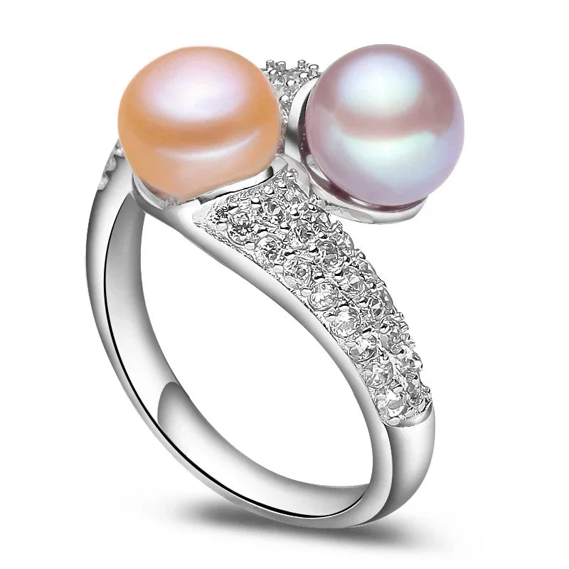 VALÉN Real 925 Sterling Silver Double Pearl Ring