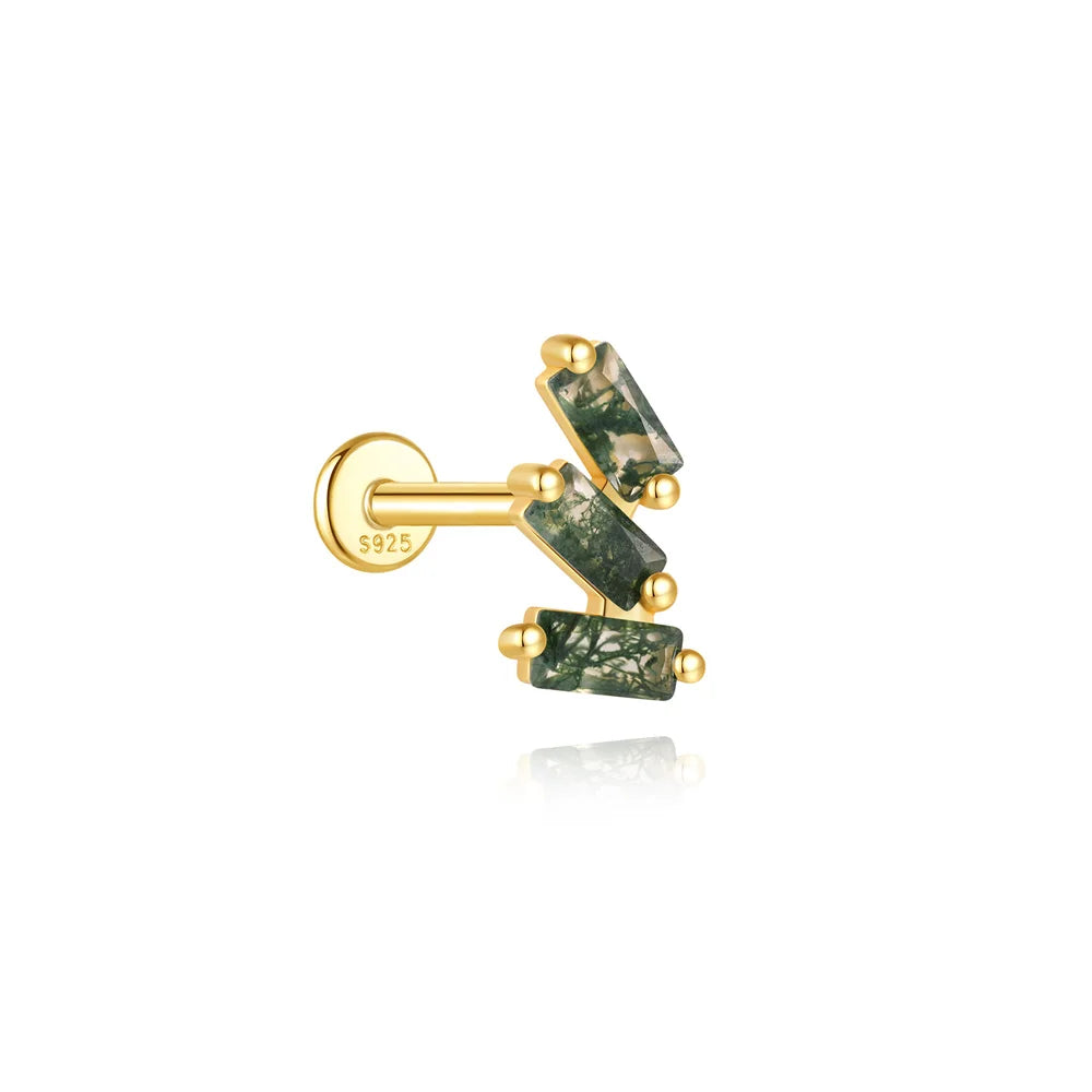 VALÉN 1PC Natural Moss Agate Threaded Ear Bone Nail Tassel Earring