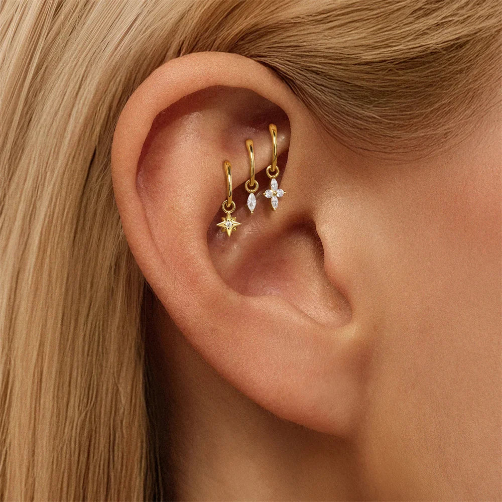 VALÉN PC S925 Pure Silver Classic Four-pointed Star Stud Zircon Earrings and Earrings are Noble, Beautiful, Elegant Ear Studs