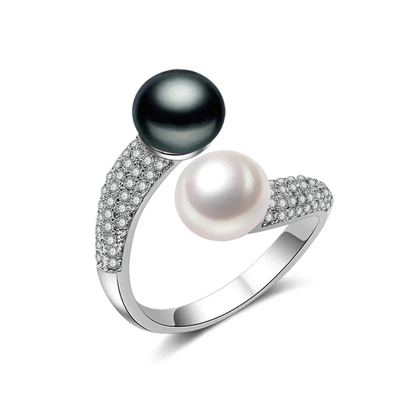 VALÉN Real 925 Sterling Silver Double Pearl Ring