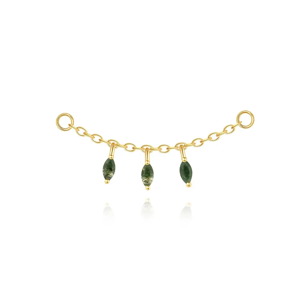 VALÉN 1PC Natural Moss Agate Threaded Ear Bone Nail Tassel Earring