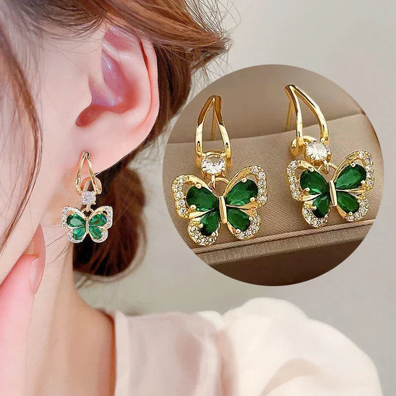 VALÉN — Green Crystal Butterfly Earrings (925 Silver Post)