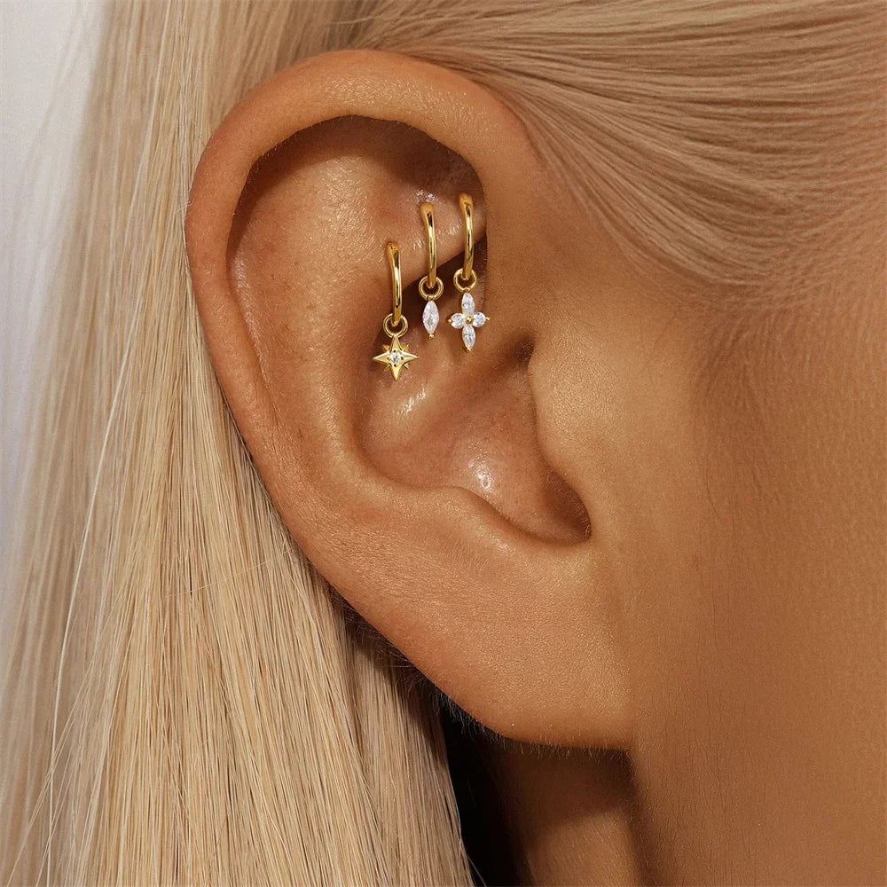 VALÉN PC S925 Pure Silver Classic Four-pointed Star Stud Zircon Earrings and Earrings are Noble, Beautiful, Elegant Ear Studs