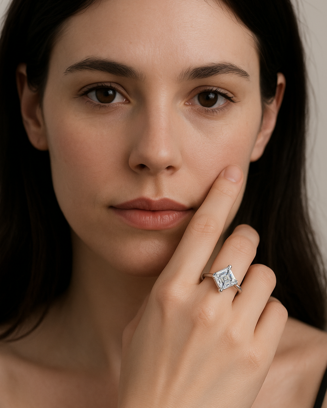 Clarya Ring – Anel em Prata 925 com pedra lapidada estilo Princess e laterais com cravação baguette