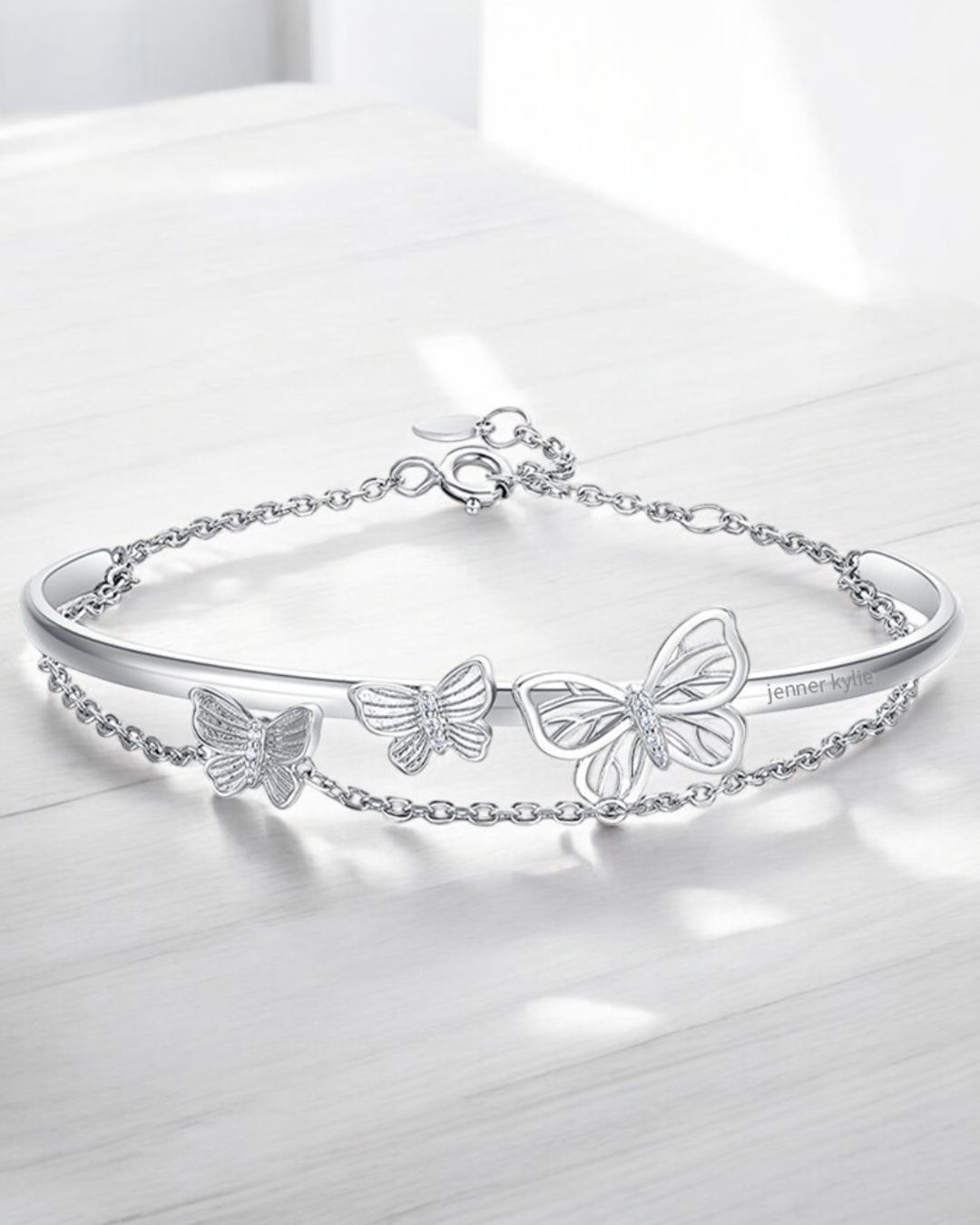 Monarque Argenté Bracelete Feminino Prateado com Borboletas Serenyah