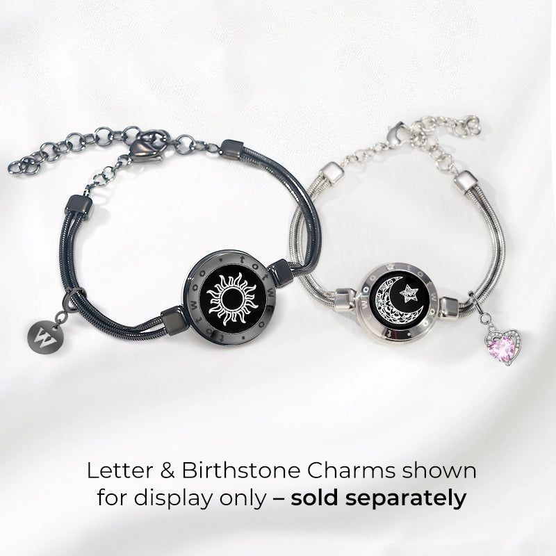 Sun & Moon Touch Bracelets with Snake Chain (Black+Silver)