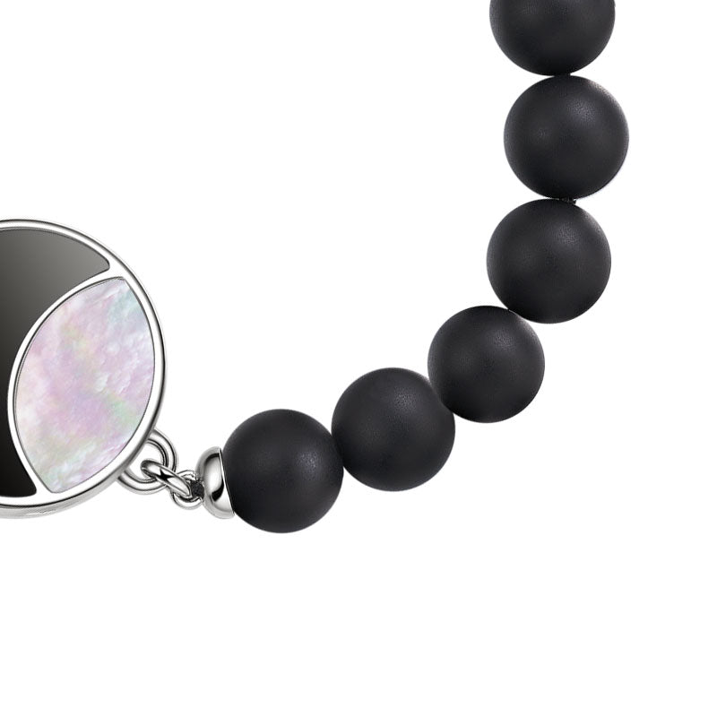 Lunar Glow Touch Bracelets with Rose Quartz and Black Onyx Beads