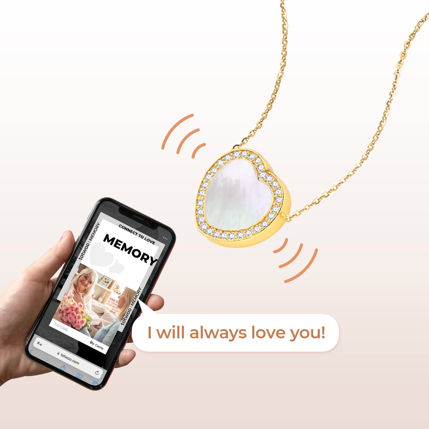 Totwoo MEMORY Digital Locket Heart Necklace(Gold)