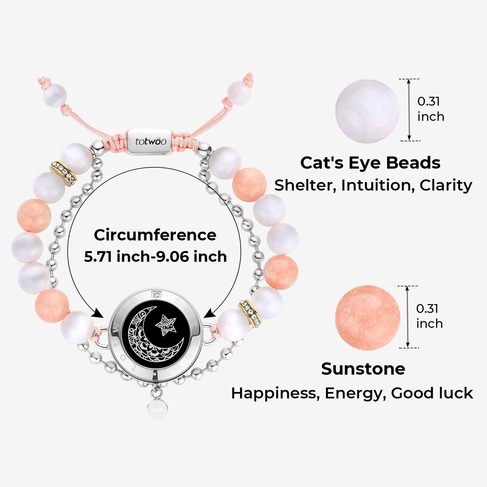 Sun & Moon Touch Bracelets with Phantasmal Beads (Silver+Silver)