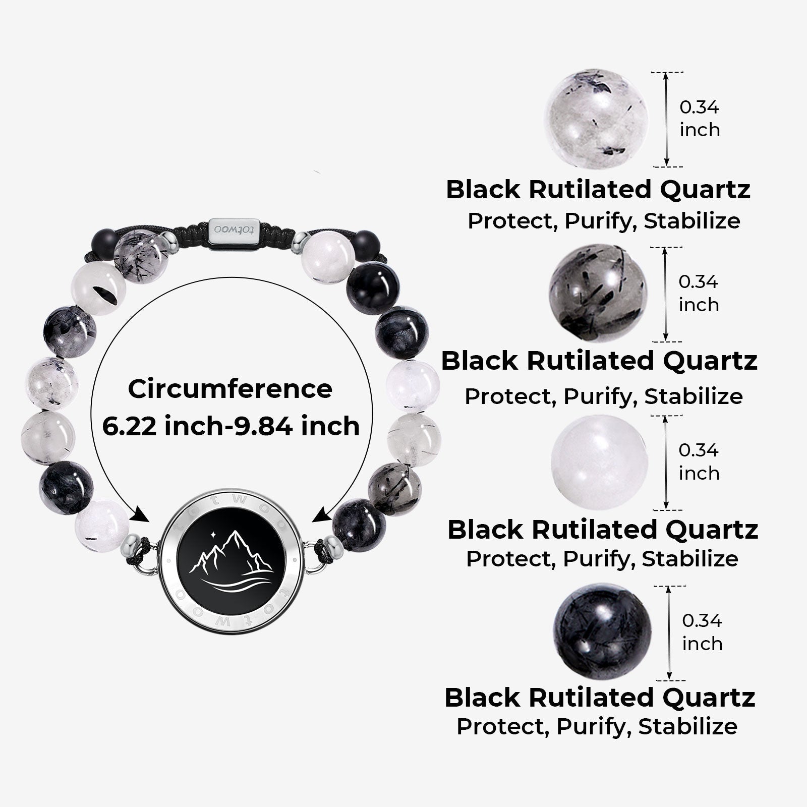 Mountain & Sea Touch Bracelets with Beaded Black Rutilated Quartz