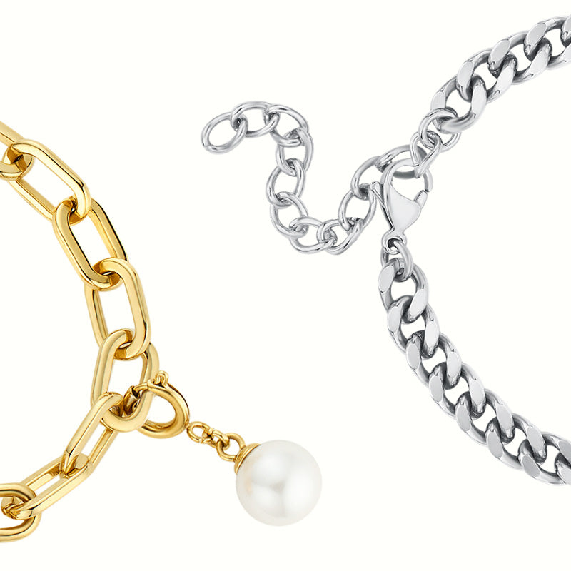 Soulmate 2.0 Touch Bracelets Set(Silver Cuban Chain+Gold Figaro Chain)