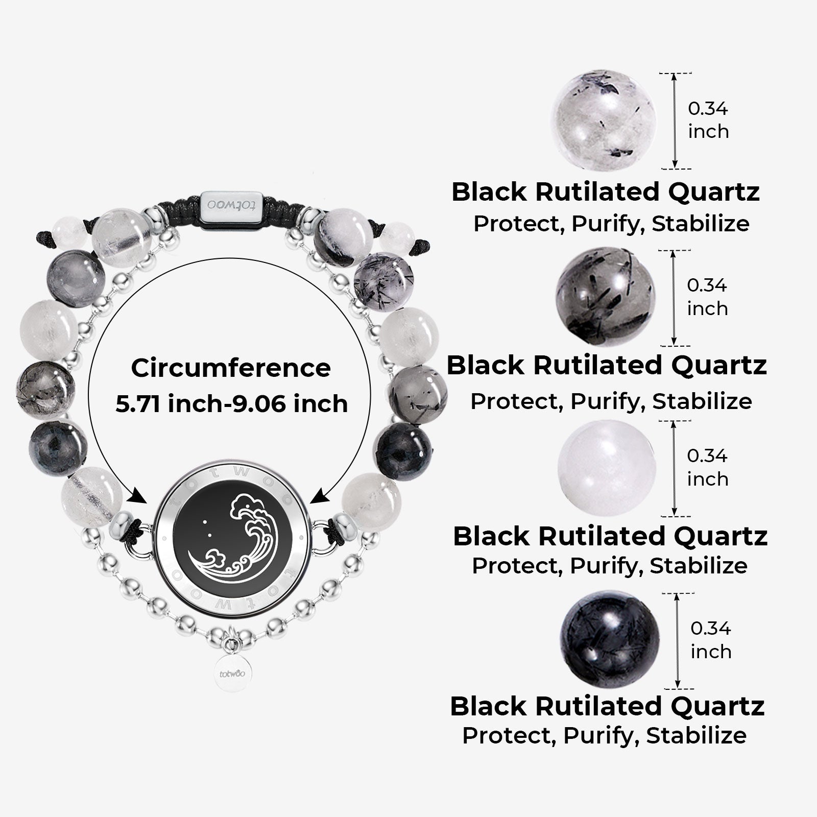 Mountain & Sea Touch Bracelets with Beaded Black Rutilated Quartz