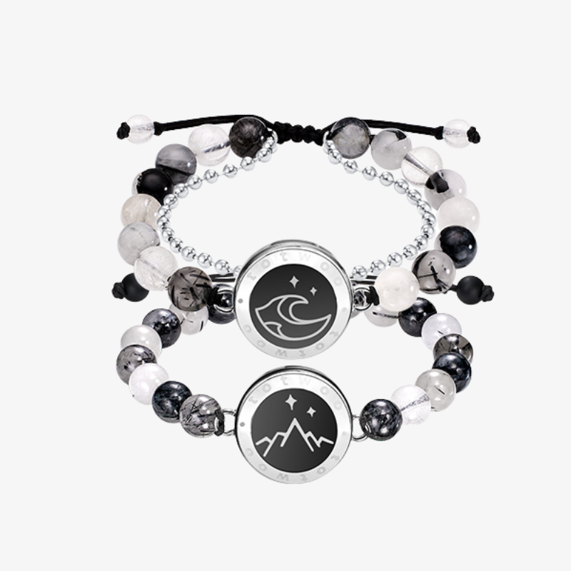 Mountain & Sea Touch Bracelets with Beaded Black Rutilated Quartz