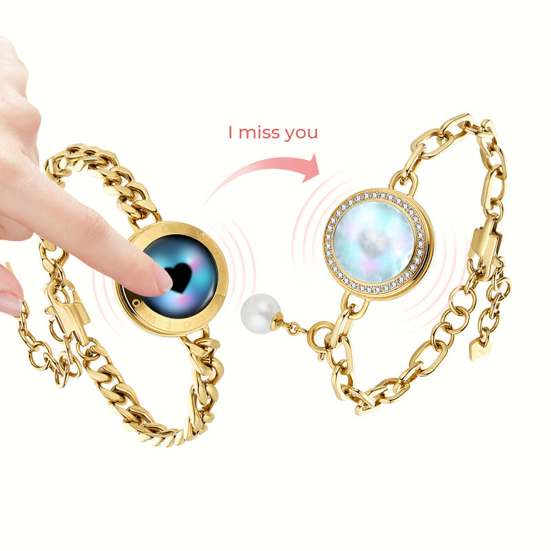 Soulmate 2.0 Touch Bracelets(Gold Cuban Chain+Gold Figaro Chain)