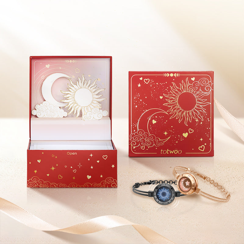 [Sun & Moon Vow Gift Packaging] Sun & Moon Touch Bracelets with Snake Chain