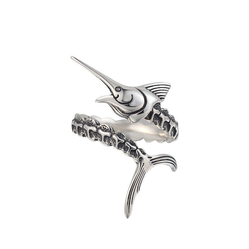 Swordfish Adjustable Silver Ring