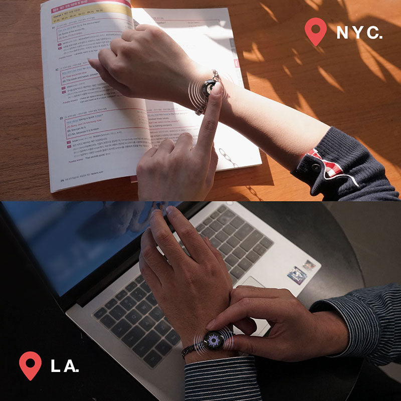 Sun & Moon Touch Bracelets with Figaro Chain (Black+Silver)