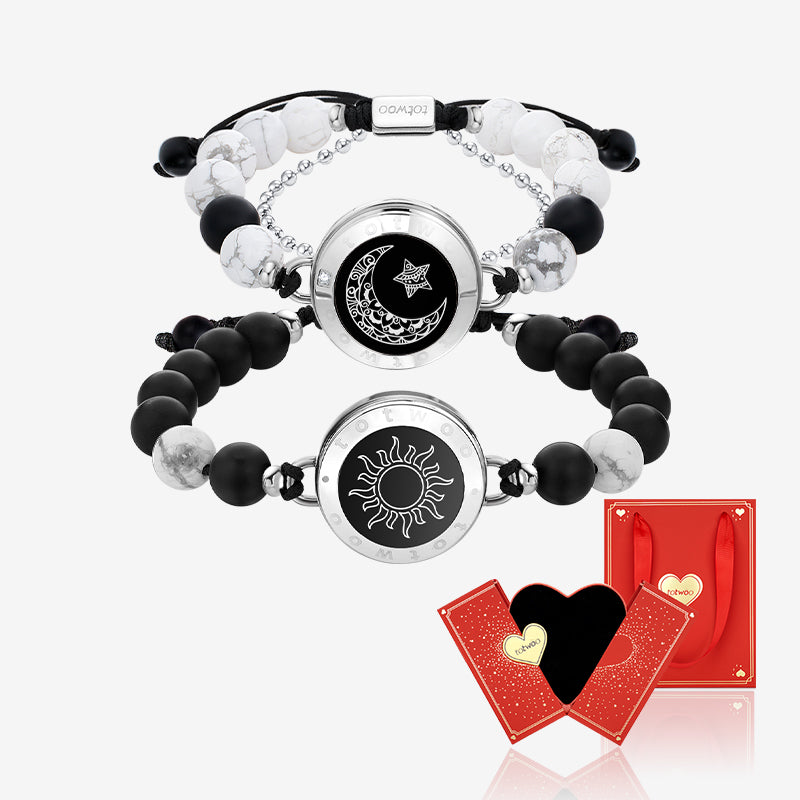 [Connected in Red Gift Packaging] Sun&Moon Touch Bracelets with Matching Beads