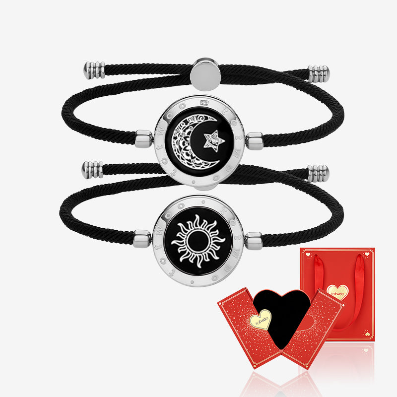 [Connected in Red Gift Packaging] Sun&Moon Touch Bracelets with Milan Rope(Silver+Silver)