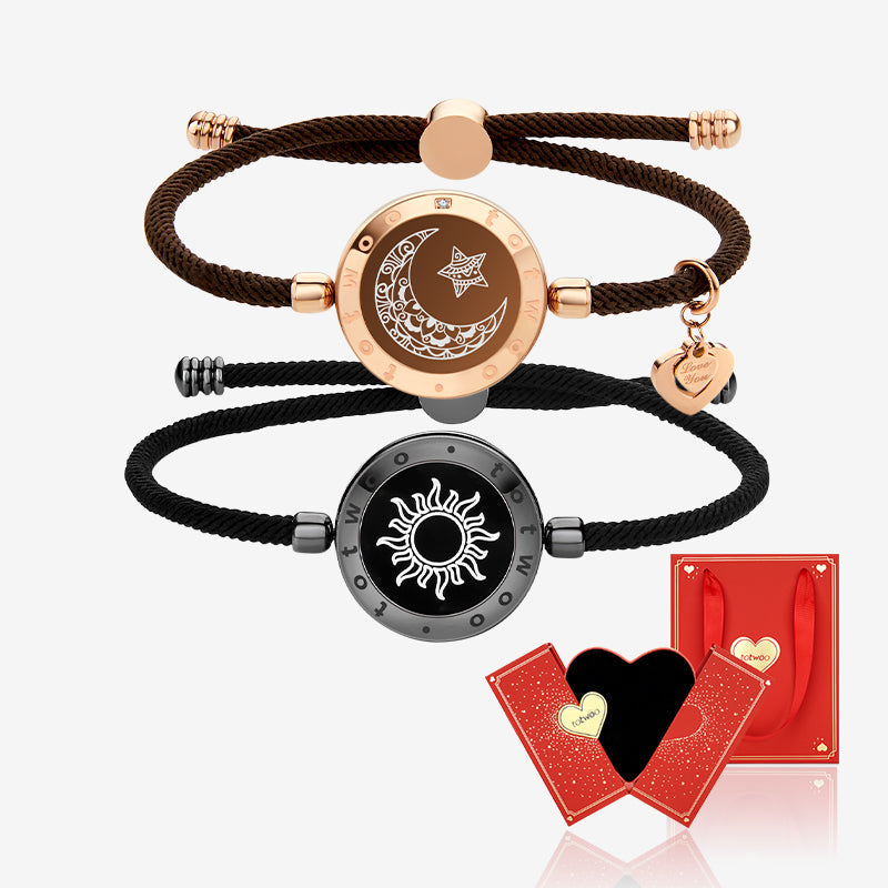 [Connected in Red Gift Packaging] Sun&Moon Touch Bracelets with Milan Rope (Black+Brown)