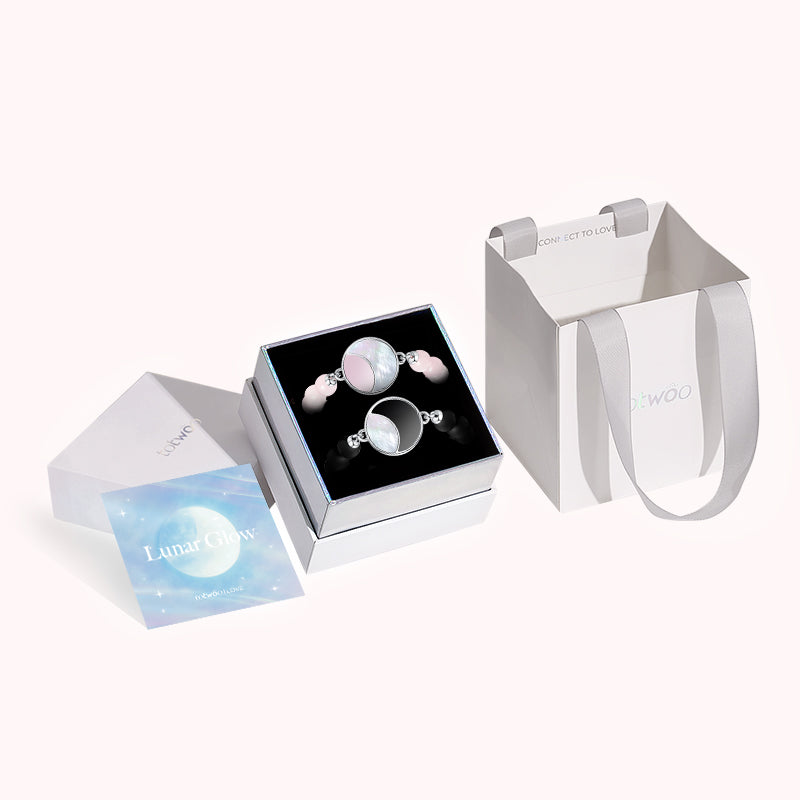 Lunar Glow Touch Bracelets with Rose Quartz and Black Onyx Beads