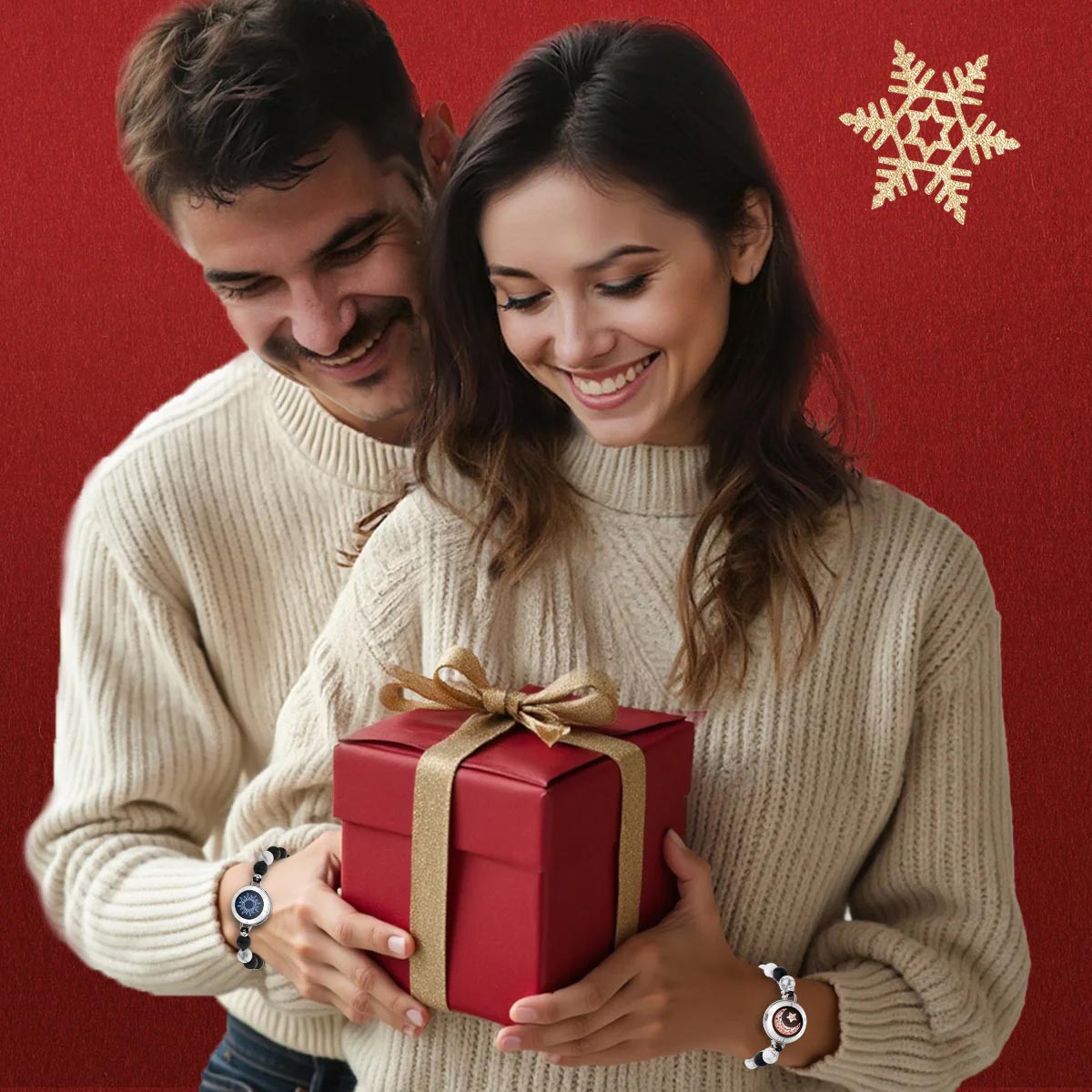 [Connected in Red Gift Packaging] Sun&Moon Touch Bracelets with Matching Beads