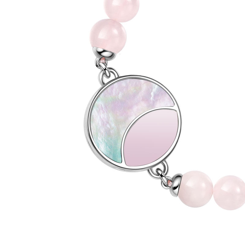 Lunar Glow Touch Bracelets with Rose Quartz and Black Onyx Beads