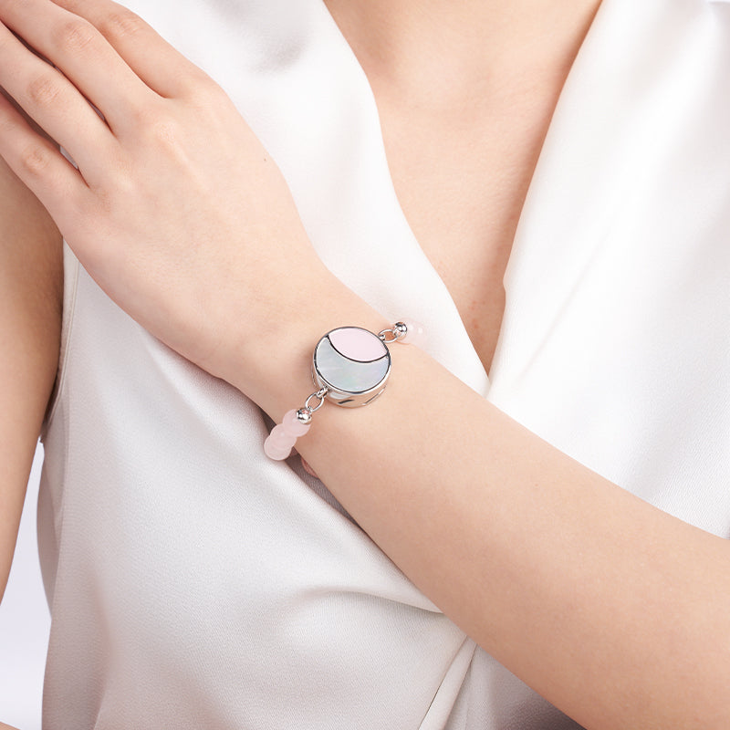 Lunar Glow Touch Bracelets with Rose Quartz and Black Onyx Beads