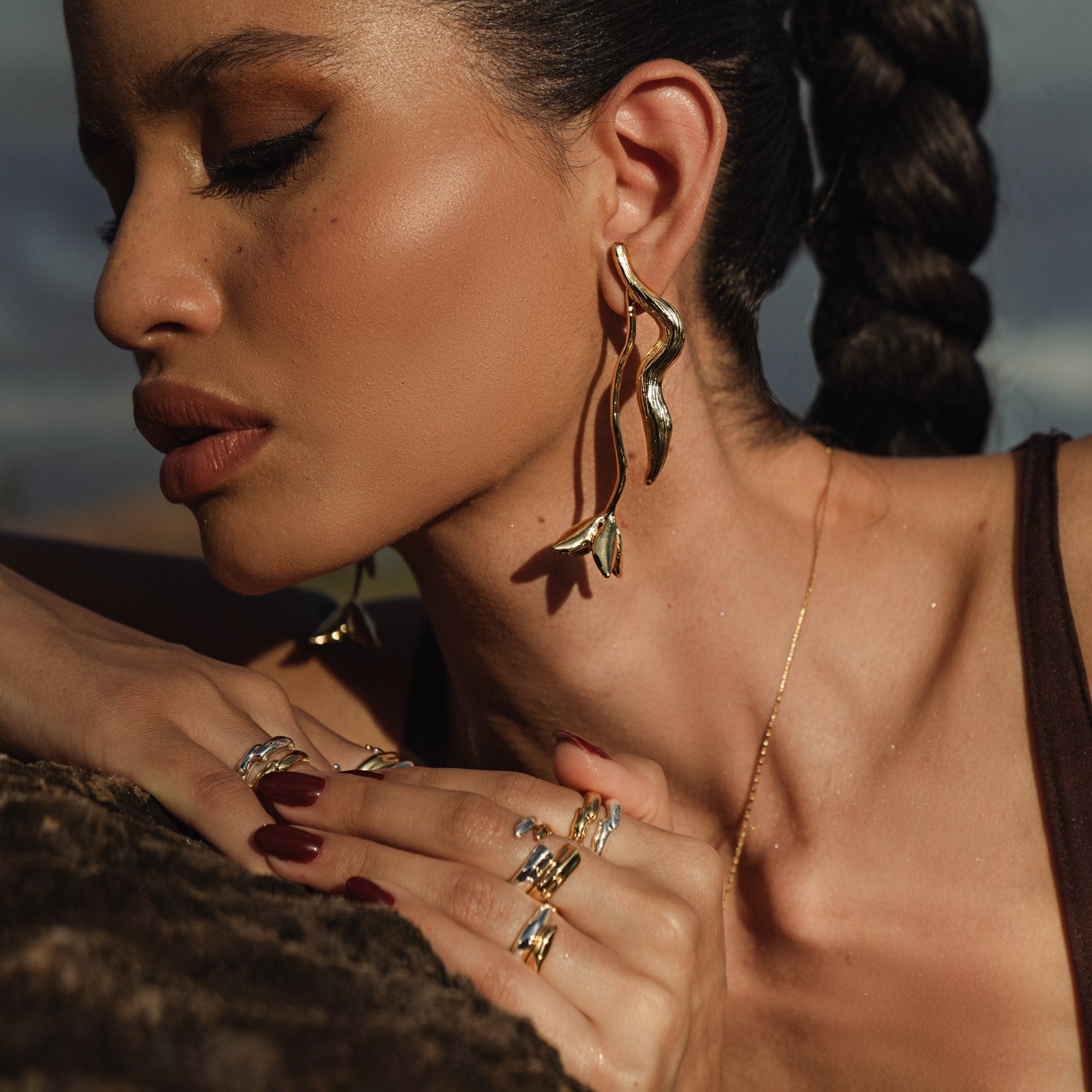 Long Desert Rose Earrings