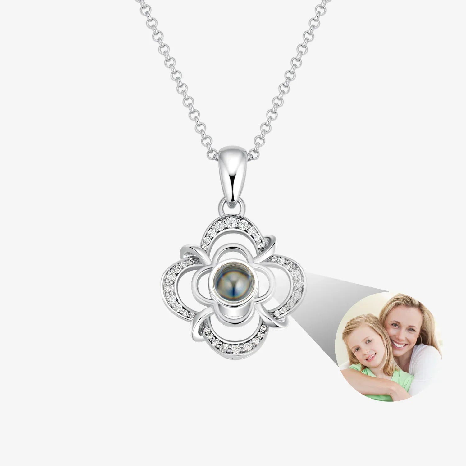 Personalized 925 Silver Flora Projection Photo Necklace