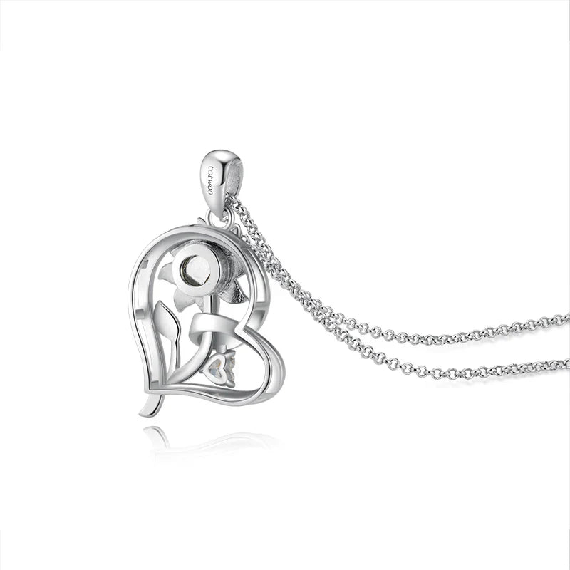 Personalized 925 Silver Sunflower Projection Photo Necklace