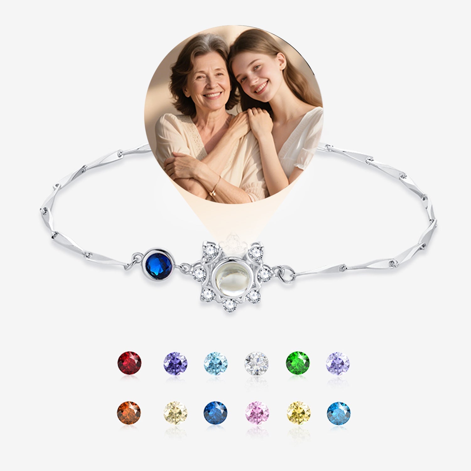 Personalized 925 Silver Birthstone Photo Bracelet
