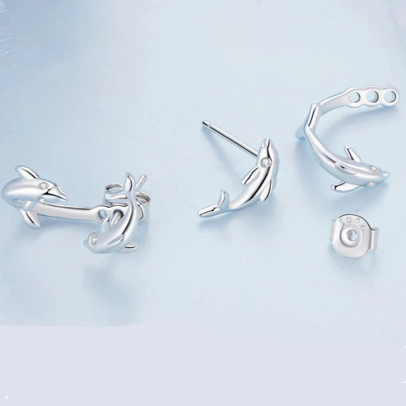 Double Dolphin Stud Earrings