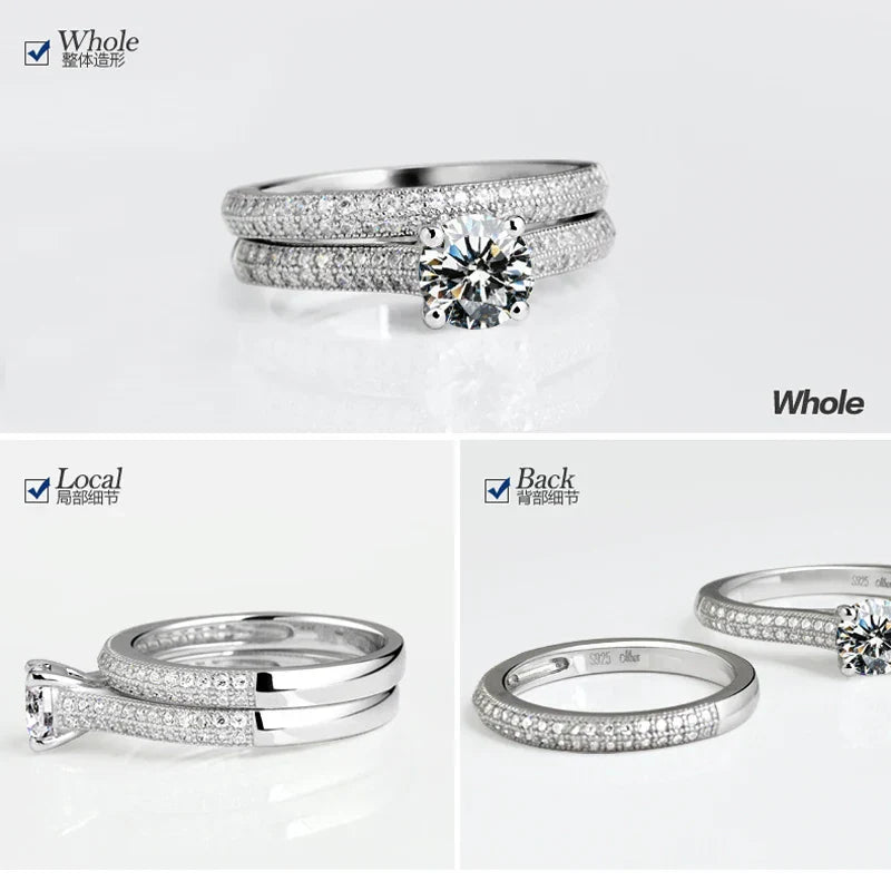 Valén Vintage Halo 925 Sterling Silver Wedding Ring Set