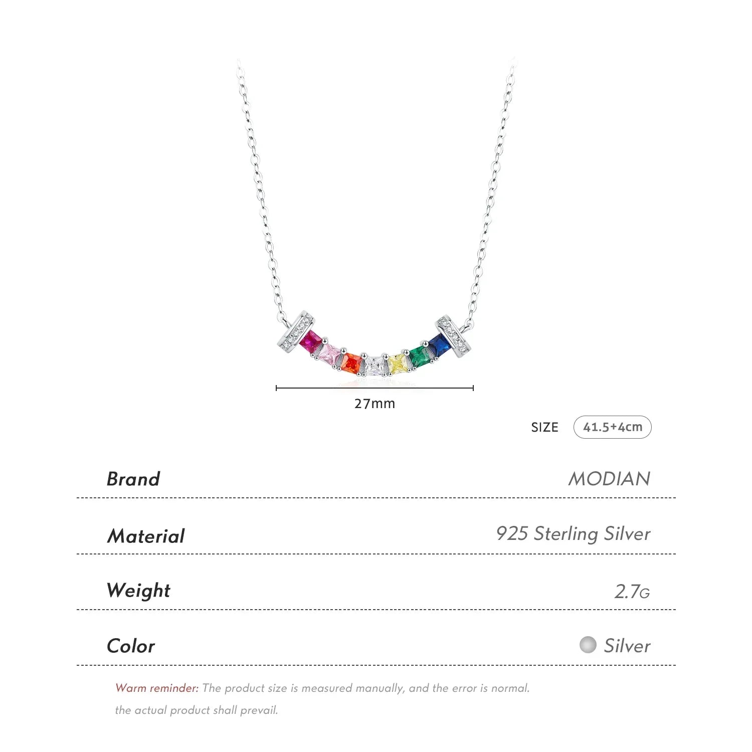 Valén – 925 Sterling Silver Rainbow Zirconia Smile Pendant Necklace