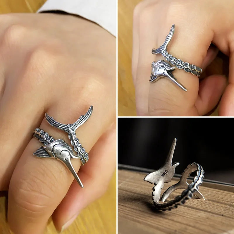 Swordfish Adjustable Silver Ring