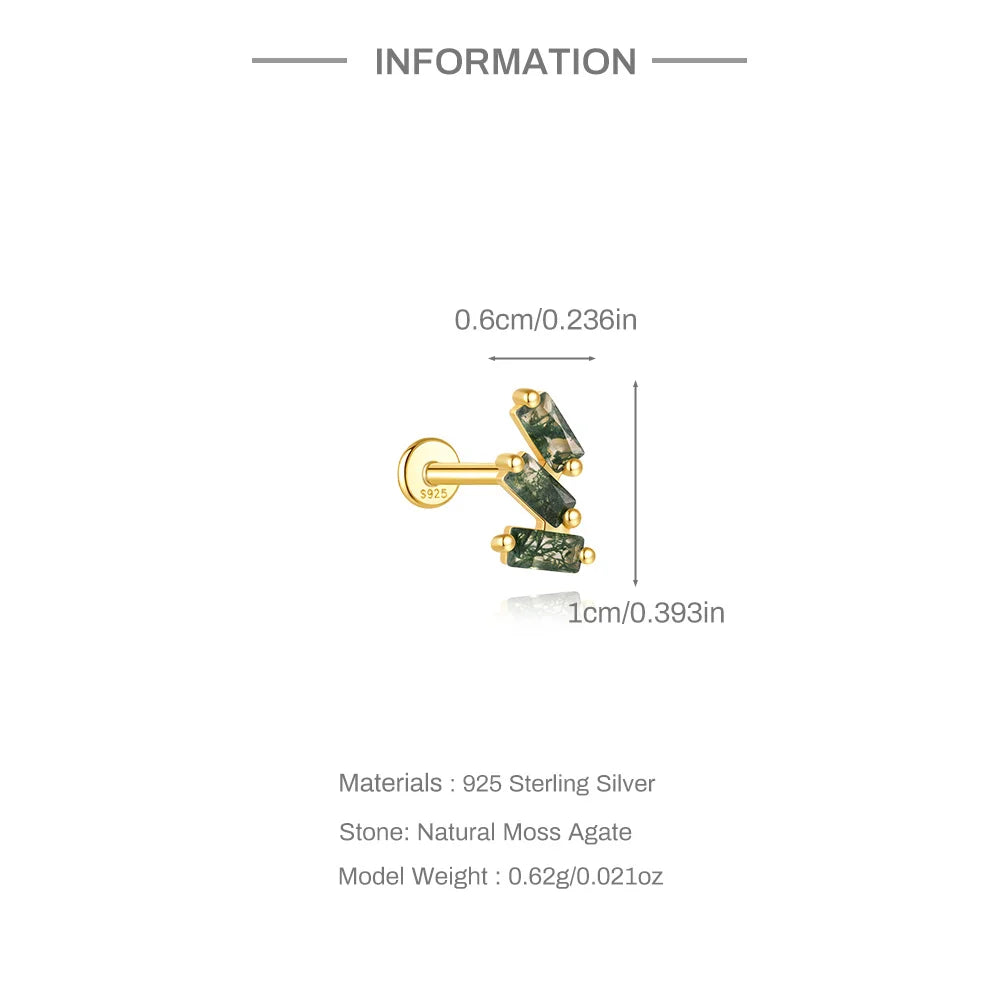 VALÉN 1PC Natural Moss Agate Threaded Ear Bone Nail Tassel Earring