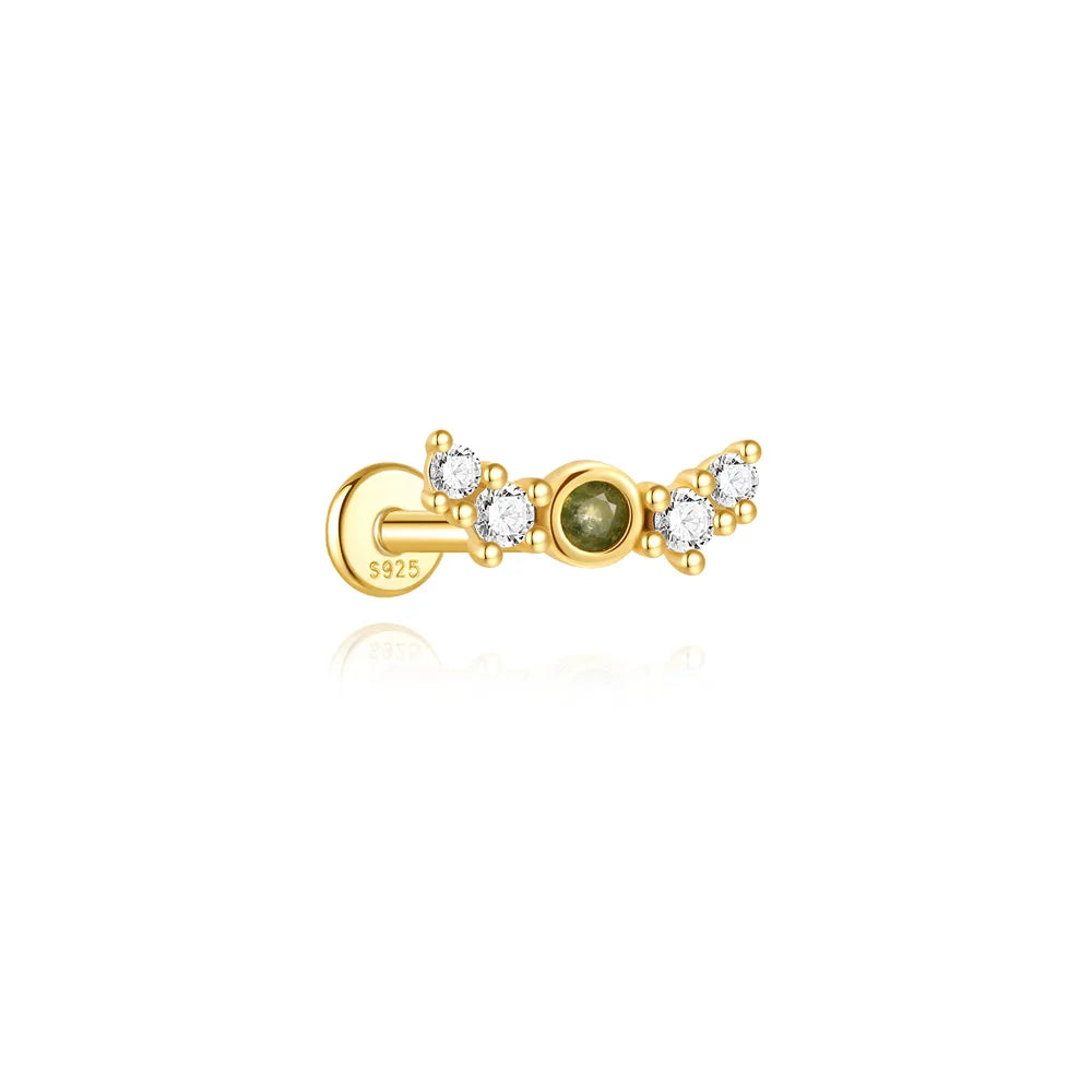 VALÉN 1PC Natural Moss Agate Threaded Ear Bone Nail Tassel Earring